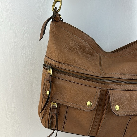 Fossil Multi Pocket Tan Leather Shoulder/Crossbody Bag - Picture 2 of 12